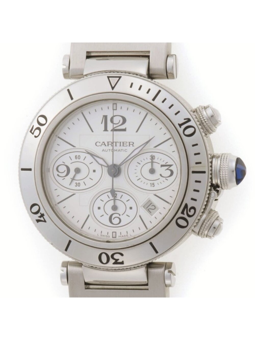 Cartier Pasha Seatimer Chrono Silver Watch Stainless Steel Automatic